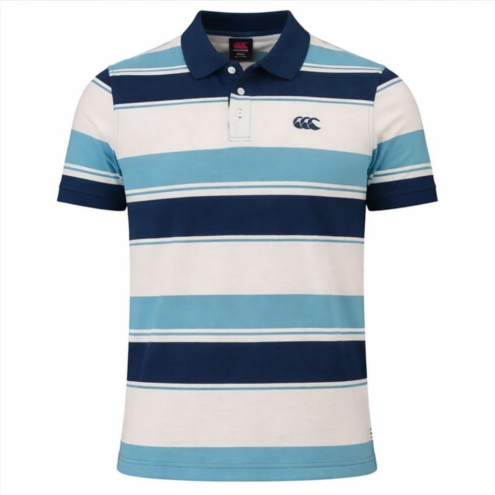 Canterbury Mens Stripe Yarn Polo Shirt / Storm Blue